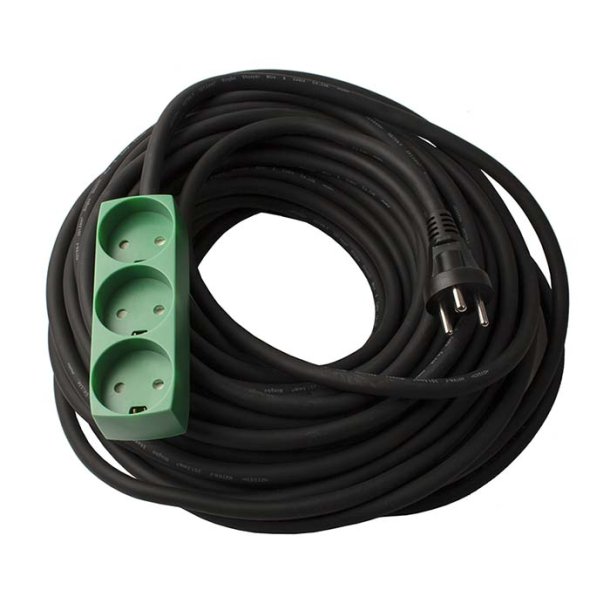 Gr�n stikd�se m. 3 udtag og 10m Kabel m. jord