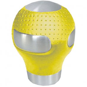 Gearknop rund alu./gul l�der