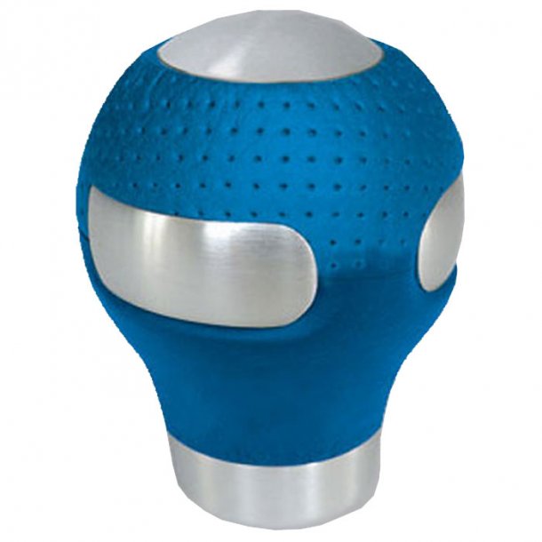 Gearknop rund alu./bl� l�der