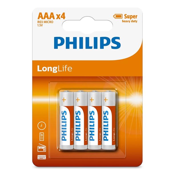 Philips Longlife AAA batteri 4 stk.