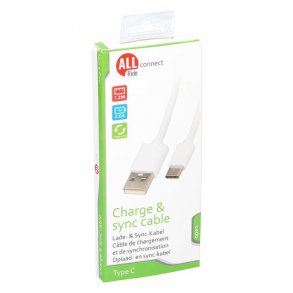 Allride Connect 2,0 ladekabel USB til USB-C, 1,2m, hvid
