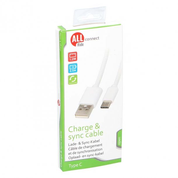 Allride Connect 2,0 ladekabel USB til USB-C, 1,2m, hvid