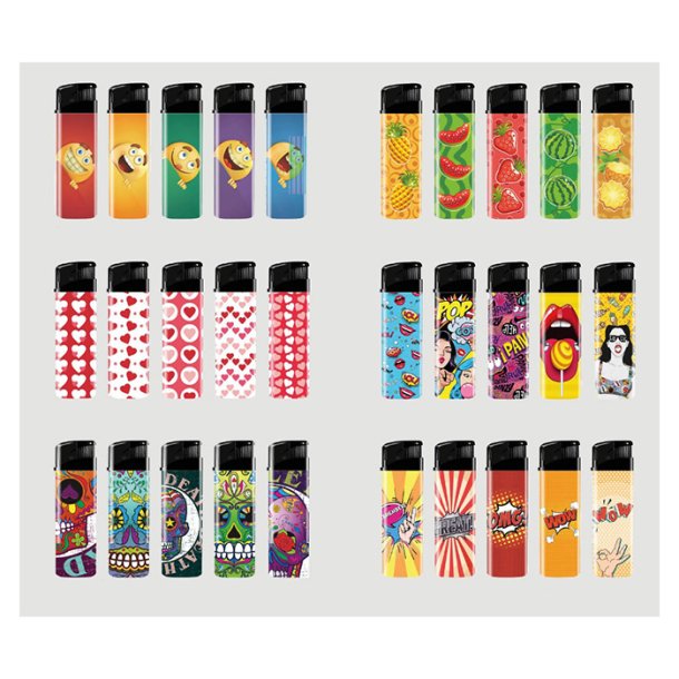 Lightersortimenskasse med 6 designs, 300 stk.