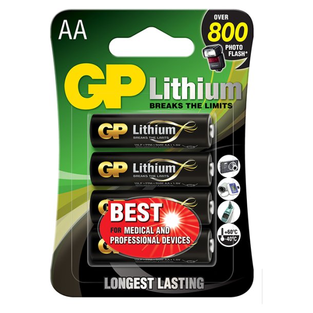 GP AA-lithiumbatteri 1.5V, 15LF-2U4, 4-pak