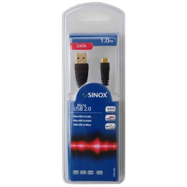 Sinox USB til Micro USB 2.0 1m sort 