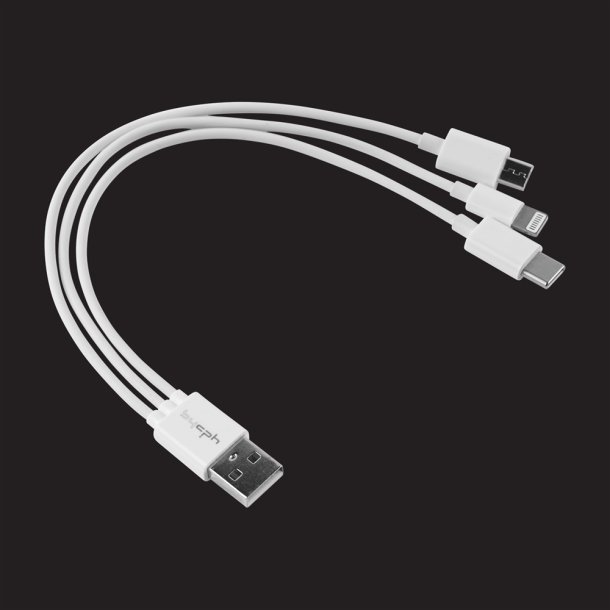Leki USB til 3i1 kabel hvid 0,2m