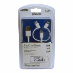 Sinox 3-i-1 ladekabel 1m hvid